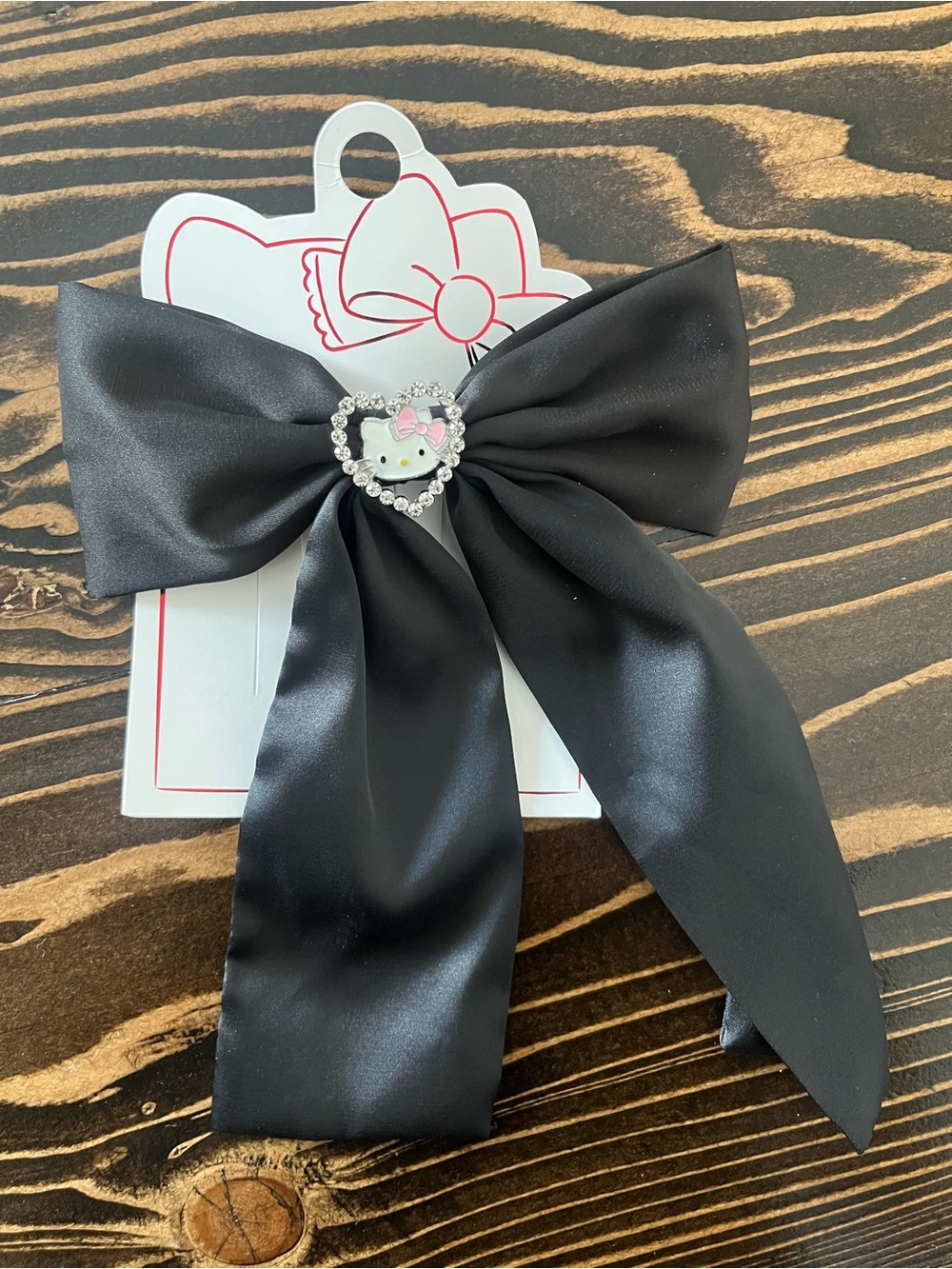 Forever 21 Hello Kitty Black Satin Bow Clip with Rhinestone Heart Accent